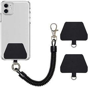 COCASES Chaîne de Téléphone Portable avec Câble Spiralé Flexible, Porte-clés Longe Universel Compatible avec iPhone/Samsung/Huawei (2 Inserts, Noir)