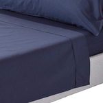 HOMESCAPES Navy Blue Pure Egyptian Cotton Flat Sheet Super King 200 TC 400 Thread Count Equivalent Bed Sheet