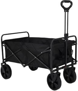 Festival Trolley on Wheels, Camping Folding Wagon, Portable Camping Cart Collapsible Foldable Trolly for Beach Outdoor Garden Picnic Shopping Fishing, Wide Wheels, Adjustable Handle, Black