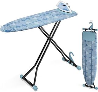 KINGBOARD Ironing Board, Compact Iron Board with Silicon Iron Mat, Heat Resistant Cover, 7 Height Adjustable, Foldable Ironing Board Wall Mount Hanger, 13x43 Blue