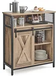 VASAGLE Buffet Cabinet, Sideboard with Open Compartment, Sliding Barn Door, 11.8"D x 27.6"W x 31.5"H, Camel Brown and Ink Black ULSC089B50