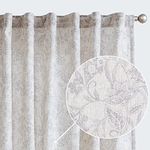 Lazzzy Linen Curtains Farmhouse Grey Floral Print Curtains 84 Inches Long Back Tab Drapes for Living Room Bedroom Semi Sheer Patterned Country Vintage Curtains 2 Panels Set Rod Pocket Gray on Beige