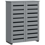 HOMCOM Slim Shoe Cabinet 2 Slatted Doors, 5-Tier Shelving Cupboard for 15 Pairs of Shoes, Narrow Entryway Storage Unit, Dark Grey