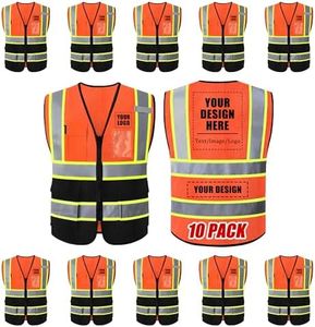 Custom Safety Vest with Logo, Personalized High Visibility Reflective Safety Vest with Pockets for Men Women,Customized Safety Vest for Construction, Road Work, Warehouse & Outdoor Workwear