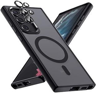 MAKAVO Translucent Matte for Samsung Galaxy S22 Ultra Case, Compatible with MagSafe, Slim Thin Magnetic Cover with Camera Lens Protector Shockproof Phone Shell (Black)
