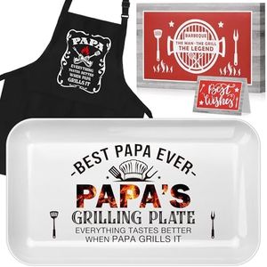 LEJIAJINW Papa Grandpa Gifts from Grandkids, Papa Birthday Father's Day Christmas Presents for Grandpa Grandfather Dad Papa Gift Idea, Best Papa Ever Papa's Grilling Plate for BBQ