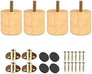 2 inch Solid Wood Furniture Legs, Btowin 4Pcs Modern Round Wooden Bun Feet with Threaded M8 Hanger Bolts & Mounting Plate & Screws for Sofa Couch Cabinet Bed