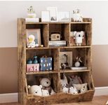 GarveeHome Rustic Brown Toy Storage Cabinet, Three-Tier Kids Bookshelf and Bookcase for Storage Books and Toys, Multi Shelf with Cubby Organizer for Bedroom and Playroom