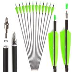 SHARROW 12/24 Pcs 35 Inches Archery Carbon Arrows Archery Arrow Spine 400 Hunting Arrows Compound Arrows Recurve Arrows Practice Arrow for Recurve Bow Longbow Compound Bow Hunting (green, 24p)