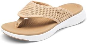 DREAM PAIRS Women's Arch Support Soft Cushion Flip Flops Thong Sandals,Size 8,Khaki-Knit,BREEZE-2