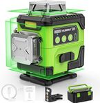 HUEPAR Laser Level 360 Self Leveling with LCD Screen, 4 x 360° High Brightness Rechargeable 4D Lazer Leveler Tool for Construction and Picture Hanging, Strong Magnetic Bracket&Hard Carry Case -Y04CG