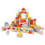 SOKA 100 pcs Wooden Building Blocks Neutral Coloured Shape Bricks Construction Developmental Stacking Sensory Toy Set for Kids Toddlers Children Boy Girl Ages 12 Months +