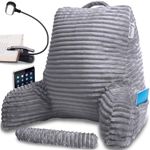 Homie Reading Bed Rest Pillow with Wrist Support, Has Arm Rests, and Back Support for Lounging, Reading, Working on Laptop, Watching TV (Gray)