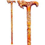 RAY SILVER Wooden Walking Cane - Handmade Ergonomic Canes for Men & Women - Handcrafted Wood Cane with Dragon Head Ergonomic Palm Grip Handle 36ââ‚¬Â Wood Carved Walking Stick - Wood Cane for Seniors