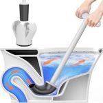 Upgraded Toilet Plunger with Holder, Wall Mounted Toilet Bowl Plunger with Hideaway Caddy, Dual Handle Plunger for Bathroom Built-in Drip Tray, RV Bathroom Accessories (White)