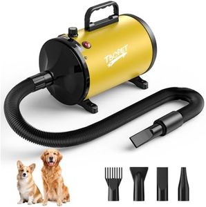 Dog Dryer High Velocity Dog Hair Dryer 5.2HP/3800W, Stepless Adjustable Speed Temperature Dogs Grooming Blow Dryer, Pet Dryer with 4 Nozzles,Blow Dryer for Dogs, Yellow