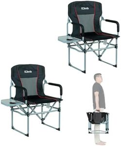 iClimb Heavy Duty Compact Camping Folding Mesh Chair with Side Table and Handle (Black, 2PC)