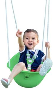 Swurfer Coconut Toddler Swing – Comfy Baby Swing Outdoor, 3- Point Adjustable Safety Harness, Secure, Safe Quick Click Locking System, Blister-Free Rope, Easy Installation, Ages 9 Months and Up, Green