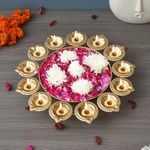 eCraftIndia Golden Metal Handcrafted Flower Decorative Urli - Urli Bowl for Home Decor - Urli for Floating Flowers - Diwali Decoration Items for Home Decor