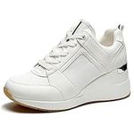 Fashion Heeled Wedge Trainers for Women - Ladies Casual Sneakers Lace Up Platform Walking Shoes PGYDX06W-174-RT-EU-ALLWHITE-6