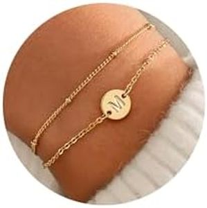 MONOZO Initial Bracelets for Women Mothers Day Gifts - 18K Gold Plated Letter Bracelet Dainty Disc Letter M Initial Bracelets for Women Jewelry Personalized Mothers Day Gifts for Mom Daughter