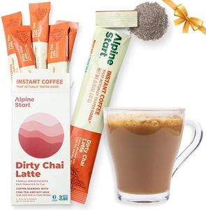 Alpine Start Premium Instant Coffee Dirty Chai Latte, Arabica Coffee Blended with Traditional Chai Spices, Black Tea & Soy Milk. Vegan, Dairy & Gluten Free, 5 Single Serve Packets, 3.5 Oz (Pack of 1)