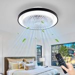 TFmanQ1 Ceiling Fan with Lights and Remote 19" Enclosed Low Profile Ceiling Fan with Light Flush Mount Bladeless Ceiling Fan 3 Speed 3 Color Dimmable Modern Ceiling Fan Light for Bedroom Kitchen