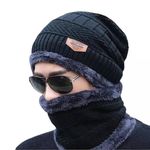 PRIME DEALS Wool Beanie Cap & Muffler For Mens & Women Winter Cap For Men Mens Woolen Cap With Neck Muffler Winter Muffler For Women Soft Woolen Muffler & Cap For Men & Women (Black, Free Size)