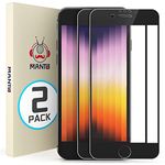 MANTO 2 Pack Screen Protector for iPhone SE 3 (2022), iPhone SE 2022 (3rd Gen), iPhone SE 2 (2020), iPhone 8, iPhone 7, iPhone 6S, iPhone 6 Full Coverage Tempered Glass Screen Protector Film Edge to Edge Protection 4.7 Inch, Black