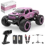 DEERC 1:10 Fast RC Cars for Adults, 4X4 Hobby Remote Control Monster Truck, 48+KM/H, All Terrain High Speed Pink RC Truck Crawler with 2 Modular Batteries, Toy Vehicle Gift for Kids