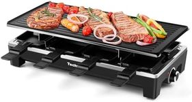 Raclette Grill, Techwood Electric Table Indoor Grill Korean BBQ Grill, Removable 2-in-1 Non-Stick Grill Plate, 1500W Fast Heating with 8 Cheese Melt Pans, Ideal for Parties and Family Fun