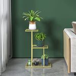 A M Export Plant Stand Rack 3 Tier, Metal Plant Stands for Flower Pot, Heavy Duty Potted Holder for Multiple Plants, For Window Garden Balcony Living Room, Gold