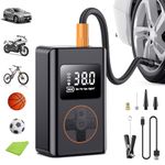 Tyre Inflator Portable Air Compressor,150PSI Cordless Tyre Inflator 5 Mode 6000mAh Rechargeable Power Bank Auto Shut-Off Digital Display Electric Air Pump w LED Light for Car, Motorcycle, Bike, Ball