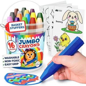 Jumbo Crayons For Toddlers 1-3 - 16pc Toddler Crayons For Kids Ages 4-8 1-3 2-4 - Easter Basket Essentials With Printed & PDF Color Sheets - Non Toxic, Washable Easter Basket Stuffers For Toddlers