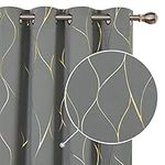 Deconovo Blackout Curtains, Eyelet Curtains, Gold Wave Foil Printed Thermal Insulated Curtains for Boys Bedroom, 46 x 72 Inch (Width x Length), Grey, One Pair