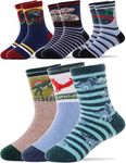 Kids Merino Wool Socks for Boys Toddlers Girls Warm Thermal Winter Thick Cosy Stocking Fillers Kids Christmas Hiking Walking Socks for Girls Boys Crew Cabin Gift Socks 6 Pairs (Dinosaur B,4-7 Y)
