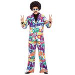 Fun Shack Mens 70s Groovy Hippie Costume Adults 60s Flower Power Hippy Suit, L, Groovy Words Suit