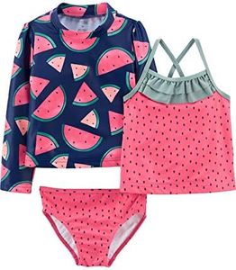 Simple Joys by Carter's Girls' 3-Piece Assorted Rashguard Sets, Watermelon, 3