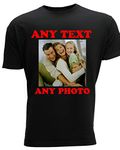 4sold Create Your Own Custom Personalised Mens Kids T Shirt Any Photo, Any Text, Approx Up to 14" x 16" Print Size, White Black T Shirts (Black Front, Medium)