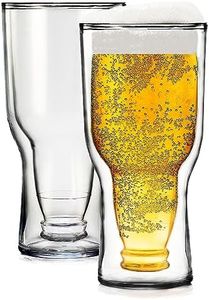 Unbreakable Double Wall Insulated Freezable Beer Glasses - 2 Set - Large 17 oz Reusable Pilsner Shatterproof Tritan Glass, Upside Down Bottle Design, Pub Mug, For Beer Lovers, Picnic Indoor & Outdoor