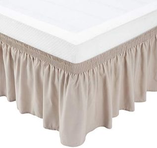 Amazon Basics Lightweight Elegantly Styled Ruffled Bed Skirt, Three Sided Wrap Around with Easy Fit Elastic, 40.64CM Drop-Full/Queen, Taupe