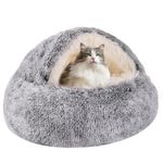 HYQ Small Dog Bed with Cover Cave, Cozy Cat Cave Bed, Round Puppy Bed with Hooded Cover, Cat Beds for Indoor Cats Washable, Dog Beds for Small Dogs with Anti-Slip Bottom (Grey, 20×20 Inch)