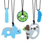 ZOCONE 5 Pack Sensory Chew Necklace for Kids, Chew Toys for Autistic Children Silicone Teething Toy Teethers for Baby Boys, Sensory Chew Toys for Autism with Adjustable Buckle for Biting Needs(Blue)