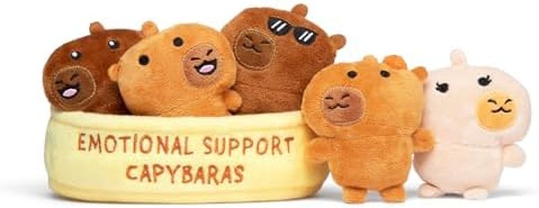 Emotional Support Capybaras by Relatable, Cuddly Stuffed Animals and Plushies Set, Includes 5 Capybara Plush Toys with Carrying Basket, Cute Stuff & Graduation Gift Ideas