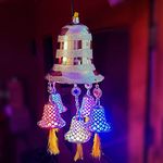 ALILA Silver Bell Lantern Lamp Shade kandil Jhummar with LED Lights for Christmas Diwali Decoration Hotels Home Garden Parties
