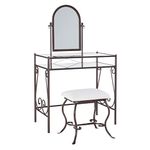 Linon Dark Metal Set Table with Upholstered Stool Clarisse Vanity, 52.4" x 31.8" x 18.3"