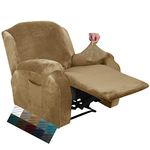 CHELZEN Velvet 4 Piece Recliner Cover Stretch Soft Cover for Recliner Chair Thick Soft Recliner Chair Slipcover (Recliner, Camel)