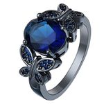 ANAZOZ Womens Rings Anniversary,Women Ring Copper Butterfly with Oval Cubic Zirconia Promise Ring Bands for Women Black Dark Blue Ring Size P 1/2