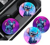 Rawan Car Cup Holder Coaster, 2PCS Cute Stitch Car Coasters for Cup Holder Universal Auto Anti Slip Insert Coaster, Cute Car Assecories for Women Men,Cute Car Interior Accessories (A)