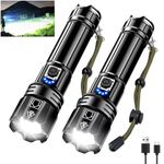 Glarylight Torches LED Super Bright, 250000 High Lumens Rechargeable Torch, Powerful Torch XHP70.2 with 5 Modes & Zoomable & IPX7 Waterproof, for Camping, Hiking, Emergencies(2 Pack)